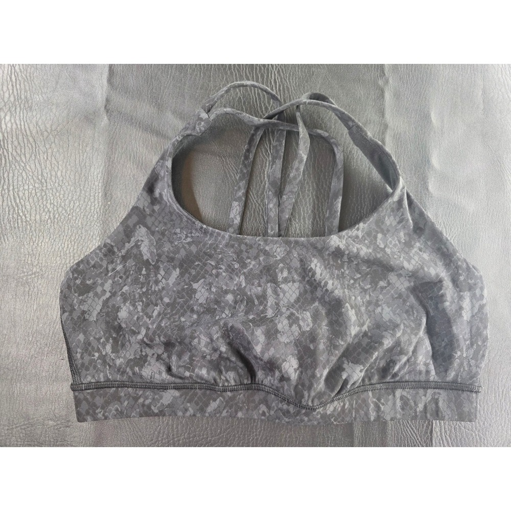Lululemon Free To Be Bra Grey Black Snakeskin Strappy Yoga Sports Bra Size 10